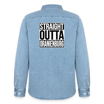 Oranienburg Straight Outta - Männer Jeanshemd Organic von Stanley/Stella - verwaschenes Hellblau - Hinten - AI Model Male 185 light (185cm)