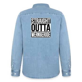 Wernigerode Street Motto - Männer Jeanshemd Organic von Stanley/Stella - verwaschenes Hellblau - Hinten - AI Model Male 185 light (185cm)