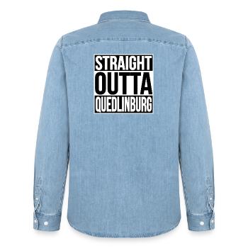 Quedlinburg Street Statement - Men’s Organic Denim Shirt by Stanley/Stella - light wash - Back - AI Model Male 185 light (185cm)