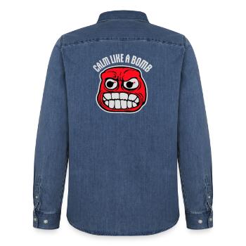 Calme comme une bombe Paradoxe Ironie Humour Blague explosive - Chemise en denim homme bio Stanley/Stella - bleu moyen délavé  - Dos - AI Model Male 185 light (185cm)