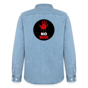 Kein Krieg - Männer Jeanshemd Organic von Stanley/Stella - verwaschenes Hellblau - Hinten - AI Model Male 185 light (185cm)