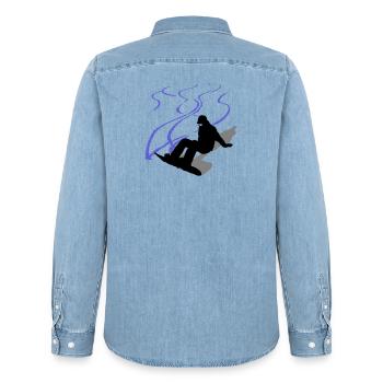 Snowboard - Men’s Organic Denim Shirt by Stanley/Stella - light wash - Back - AI Model Male 185 light (185cm)