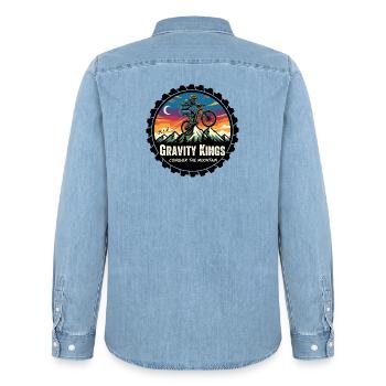 Rois de la gravité : Conquérir la Montagne - Chemise en denim homme bio Stanley/Stella - bleu clair délavé - Dos - AI Model Male 185 light (185cm)
