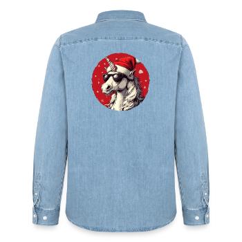 Weihnachts-Unicorn mit Sonnenbrille - Männer Jeanshemd Organic von Stanley/Stella - verwaschenes Hellblau - Hinten - AI Model Male 185 light (185cm)