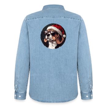 Beagle au chapeau de Noël - Chemise en denim homme bio Stanley/Stella - bleu clair délavé - Dos - AI Model Male 185 light (185cm)