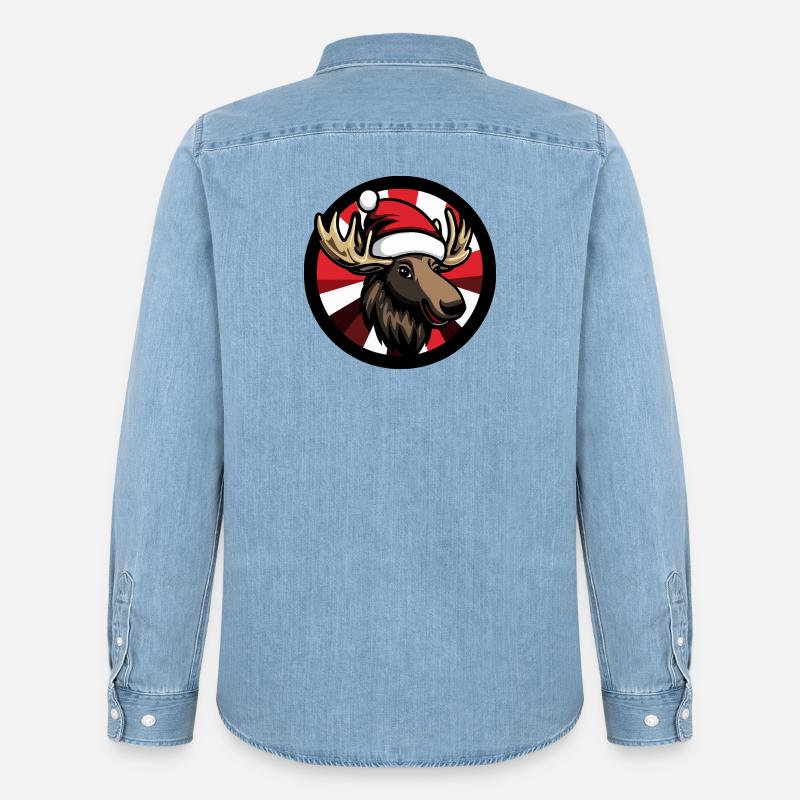 Alce di Natale con Babbo Natale - Camicia in denim uomo bio di Stanley/Stella - azzurro chiaro slavato