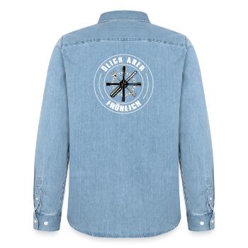 Mechanic Gift Car Mechanic Car Mechanic Sayings - Men’s Organic Denim Shirt by Stanley/Stella - light wash - Back - AI Model Male 185 light (185cm)