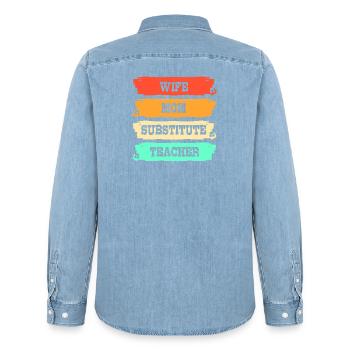 Vertretungslehrer Aushilfslehrer Ersatzlehrerin - Männer Jeanshemd Organic von Stanley/Stella - verwaschenes Hellblau - Hinten - AI Model Male 185 light (185cm)