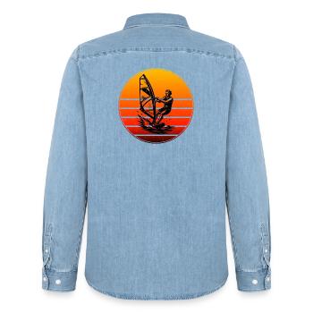 Minimalist Windsurfing Motif - Men’s Organic Denim Shirt by Stanley/Stella - light wash - Back - AI Model Male 185 light (185cm)