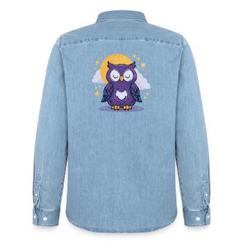 Moonlit Night Owl - Men’s Organic Denim Shirt by Stanley/Stella - light wash - Back - AI Model Male 185 light (185cm)