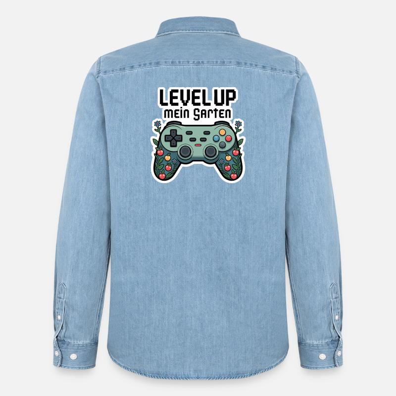 Level Up Garten-Controller Design - Männer Jeanshemd Organic von Stanley/Stella - verwaschenes Hellblau