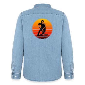 Unihockey Power Floorball Design - Männer Jeanshemd Organic von Stanley/Stella - verwaschenes Hellblau - Hinten - AI Model Male 185 light (185cm)