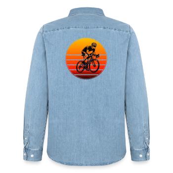Clear road bike motif for every day - Men’s Organic Denim Shirt by Stanley/Stella - light wash - Back - AI Model Male 185 light (185cm)