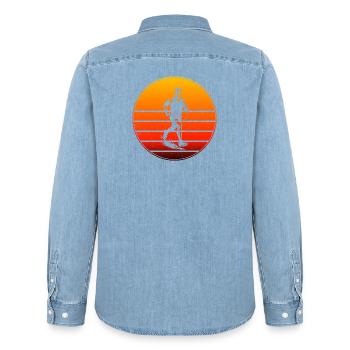 Iconic running motif - Men’s Organic Denim Shirt by Stanley/Stella - light wash - Back - AI Model Male 185 light (185cm)