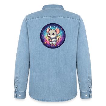 Mouse in astronaut suit with flower in space - Men’s Organic Denim Shirt by Stanley/Stella - light wash - Back - AI Model Male 185 light (185cm)