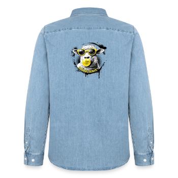 Mählanie – Cooles Schaf Pop Art Melanie - Männer Jeanshemd Organic von Stanley/Stella - verwaschenes Hellblau - Hinten - AI Model Male 185 light (185cm)