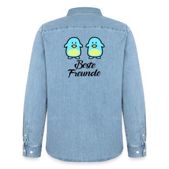 Pinguine Beste Freunde - Männer Jeanshemd Organic von Stanley/Stella - verwaschenes Hellblau - Hinten - AI Model Male 185 light (185cm)