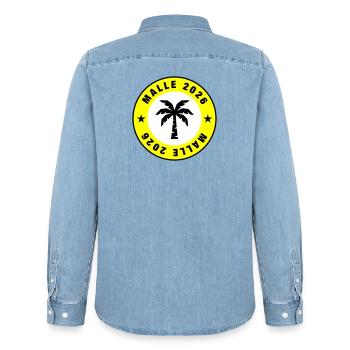 Cercle de palmiers Malle 2026 - Chemise en denim homme bio Stanley/Stella - bleu clair délavé - Dos - AI Model Male 185 light (185cm)