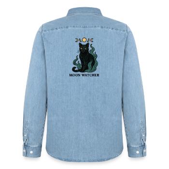 Mondwächter Katzenbild - Männer Jeanshemd Organic von Stanley/Stella - verwaschenes Hellblau - Hinten - AI Model Male 185 light (185cm)