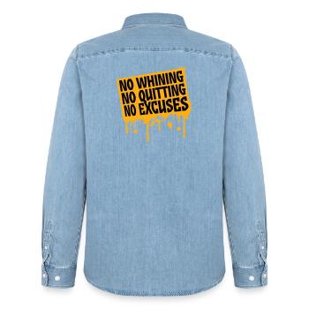 No Whining No Quitting No Excuses Gym Motivation - Männer Jeanshemd Organic von Stanley/Stella - verwaschenes Hellblau - Hinten - AI Model Male 185 light (185cm)