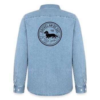 Dackel an de See Moin Platt - Männer Jeanshemd Organic von Stanley/Stella - verwaschenes Hellblau - Hinten - AI Model Male 185 light (185cm)