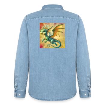 dragon - Men’s Organic Denim Shirt by Stanley/Stella - light wash - Back - AI Model Male 185 light (185cm)