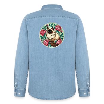 Floral Circle Cat Portrait - Men’s Organic Denim Shirt by Stanley/Stella - light wash - Back - AI Model Male 185 light (185cm)