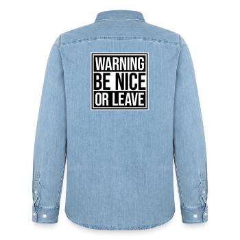 Be Nice Or Leave Funny Statement Attitude Saying - Men’s Organic Denim Shirt by Stanley/Stella - light wash - Back - AI Model Male 185 light (185cm)