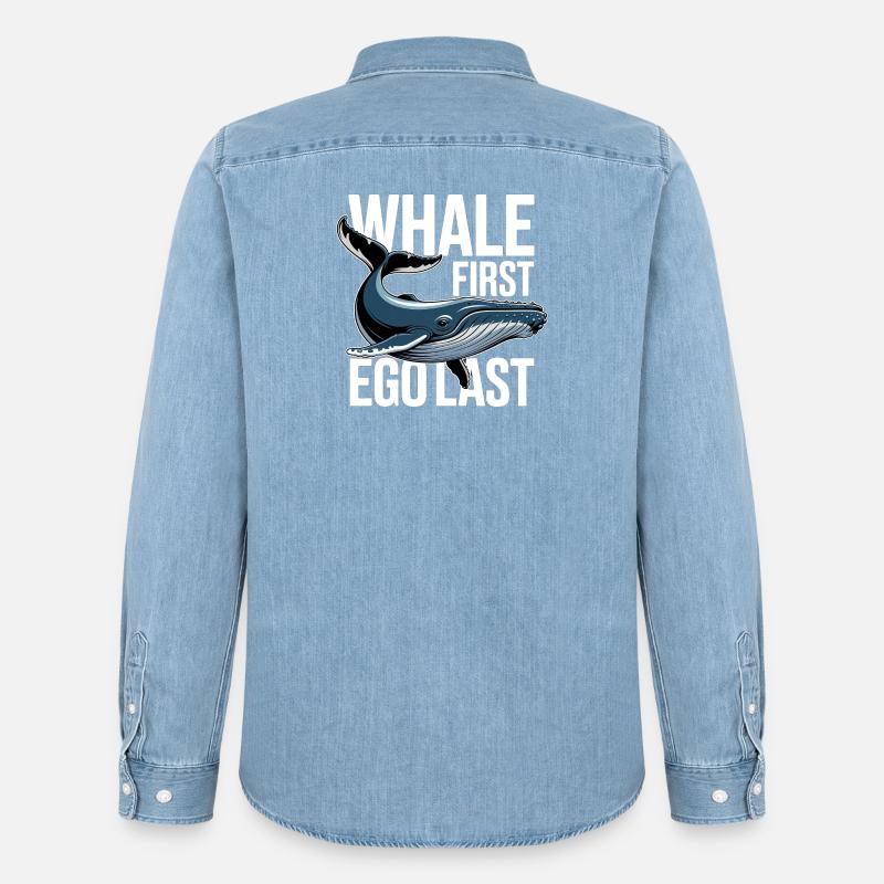 WHALE FIRST • EGO LAST #2 - Männer Jeanshemd Organic von Stanley/Stella - verwaschenes Hellblau
