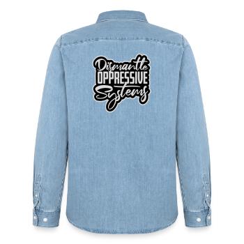Déclaration d’activisme pour démanteler les systèmes oppressifs - Chemise en denim homme bio Stanley/Stella - bleu clair délavé - Dos - AI Model Male 185 light (185cm)