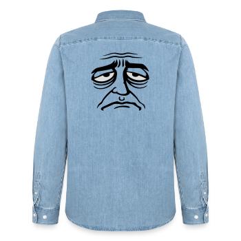 Grumpy sad disappointed face funny - Men’s Organic Denim Shirt by Stanley/Stella - light wash - Back - AI Model Male 185 light (185cm)