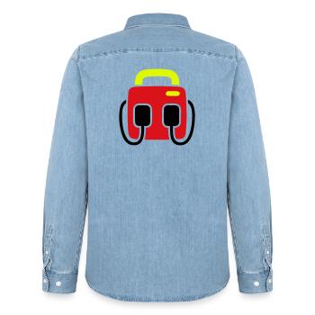 Defibrillator AED Erste Hilfe - Männer Jeanshemd Organic von Stanley/Stella - verwaschenes Hellblau - Hinten - AI Model Male 185 light (185cm)