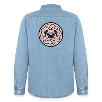Mops Hund Donut Süßigkeiten - Männer Jeanshemd Organic von Stanley/Stella - verwaschenes Hellblau - Hinten - AI Model Male 185 light (185cm)