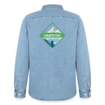 Mountains Karpaten - Männer Jeanshemd Organic von Stanley/Stella - verwaschenes Hellblau - Hinten - AI Model Male 185 light (185cm)