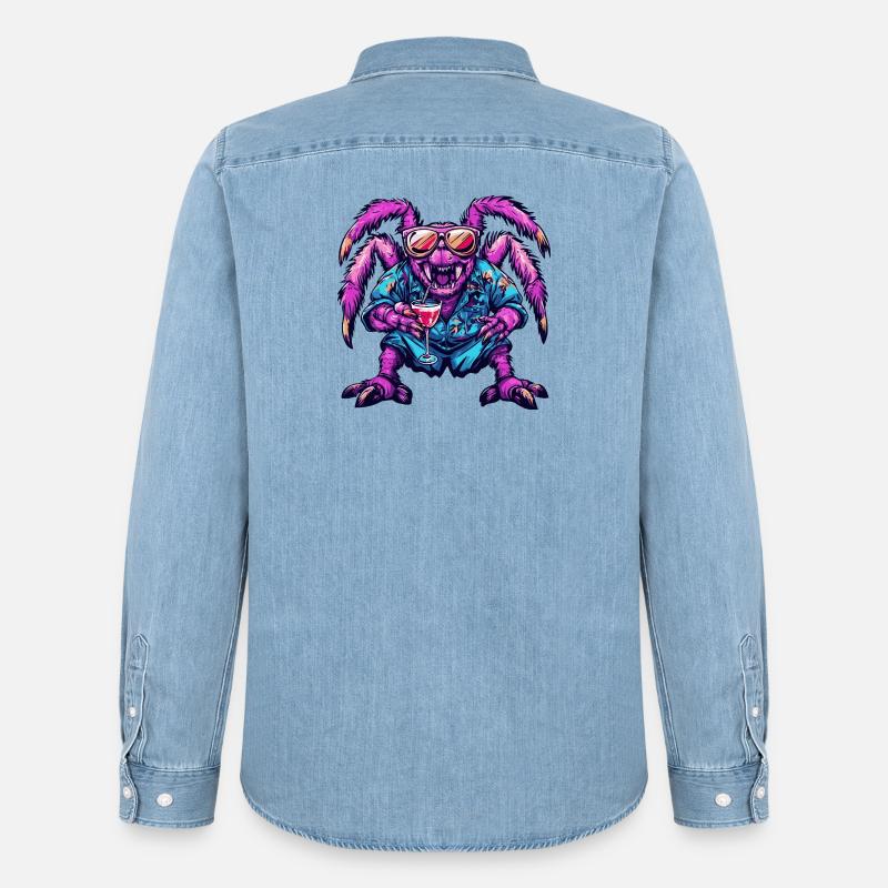 Tarantula Comic Sommer - Männer Jeanshemd Organic von Stanley/Stella - verwaschenes Hellblau