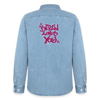 Berlin loves you graffiti style - Men’s Organic Denim Shirt by Stanley/Stella - light wash - Back - AI Model Male 185 light (185cm)