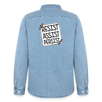 Résistez Assistez Persister Activisme Logo de motivation - Chemise en denim homme bio Stanley/Stella - bleu clair délavé - Dos - AI Model Male 185 light (185cm)
