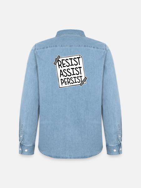 Resist Assist Persist Activism Motivation Logo - Men’s Organic Denim Shirt by Stanley/Stella - light wash