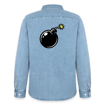 Bombe Comic - Männer Jeanshemd Organic von Stanley/Stella - verwaschenes Hellblau - Hinten - AI Model Male 185 light (185cm)
