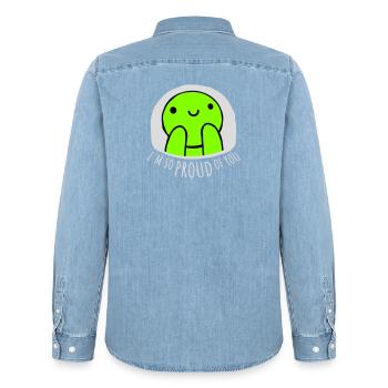 Je suis tellement fier de toi pour t’encourager sincèrement à dire - Chemise en denim homme bio Stanley/Stella - bleu clair délavé - Dos - AI Model Male 185 light (185cm)