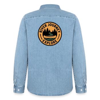 Kanu Flussfahrt Wassersport Paddeln Abenteuer - Männer Jeanshemd Organic von Stanley/Stella - verwaschenes Hellblau - Hinten - AI Model Male 185 light (185cm)