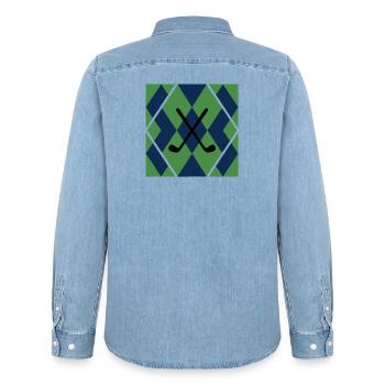 Golf Clubs Argyle Pattern Men's Golf Clubs - Men’s Organic Denim Shirt by Stanley/Stella - light wash - Back - AI Model Male 185 light (185cm)