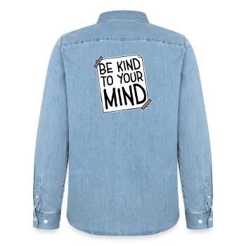 Soyez gentil avec votre esprit Logo drôle de santé mentale - Chemise en denim homme bio Stanley/Stella - bleu clair délavé - Dos - AI Model Male 185 light (185cm)