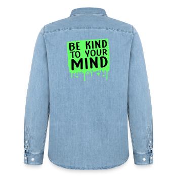 Soyez gentil avec votre esprit Logo drôle de santé mentale - Chemise en denim homme bio Stanley/Stella - bleu clair délavé - Dos - AI Model Male 185 light (185cm)