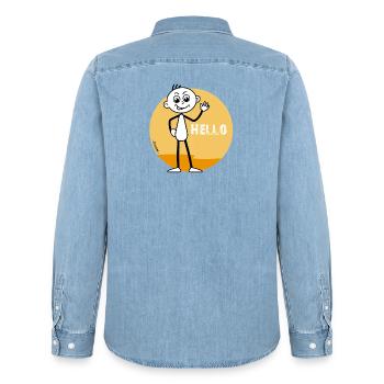 „Hello“ Strichel  - Männer Jeanshemd Organic von Stanley/Stella - verwaschenes Hellblau - Hinten - AI Model Male 185 light (185cm)