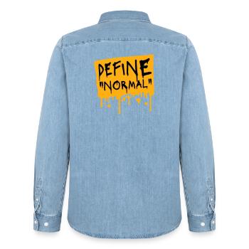 Define Normal Funny Sarcastic Definition Graphic - Men’s Organic Denim Shirt by Stanley/Stella - light wash - Back - AI Model Male 185 light (185cm)