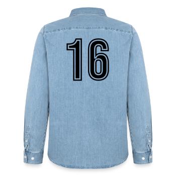 Symbole numérique 16 - Chemise en denim homme bio Stanley/Stella - bleu clair délavé - Dos - AI Model Male 185 light (185cm)
