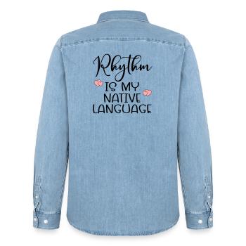 Langage de la danse rythmique - Chemise en denim homme bio Stanley/Stella - bleu clair délavé - Dos - AI Model Male 185 light (185cm)