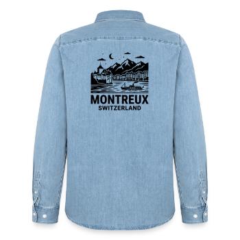 Montreaux, Suisse - Chemise en denim homme bio Stanley/Stella - bleu clair délavé - Dos - AI Model Male 185 light (185cm)