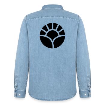 Motif du soleil et des plantes du jardinier - Chemise en denim homme bio Stanley/Stella - bleu clair délavé - Dos - AI Model Male 185 light (185cm)